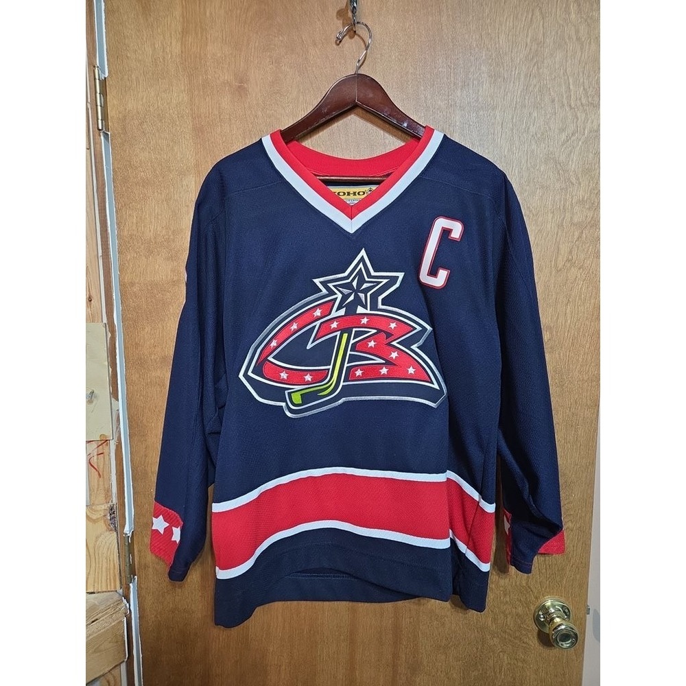 KOHO Columbus Blue Jackets NHL Hockey Jersey Mens Medium Foster 9 Captain Navy